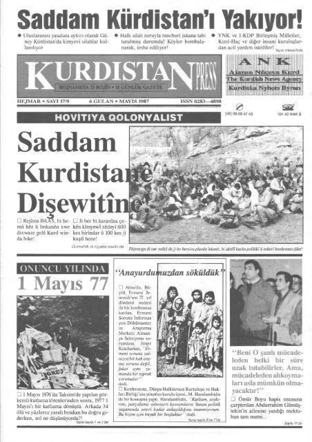 KURDISTANPRESS sayi: 17 Mayis 1987 -Saddam Kürdistan’ı Yakıyor!