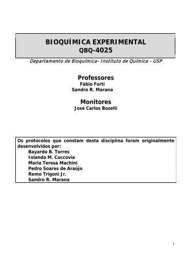BIOQUÍMICA EXPERIMENTAL - Instituto de Química - USP