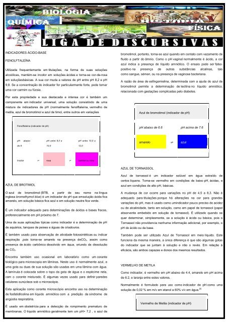 INDICADORES ÁCIDO-BASE FENOLFTALEÍNA Utilizada ...