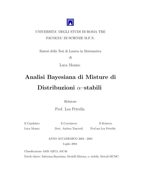 Analisi Bayesiana di Misture di Distribuzioni α–stabili