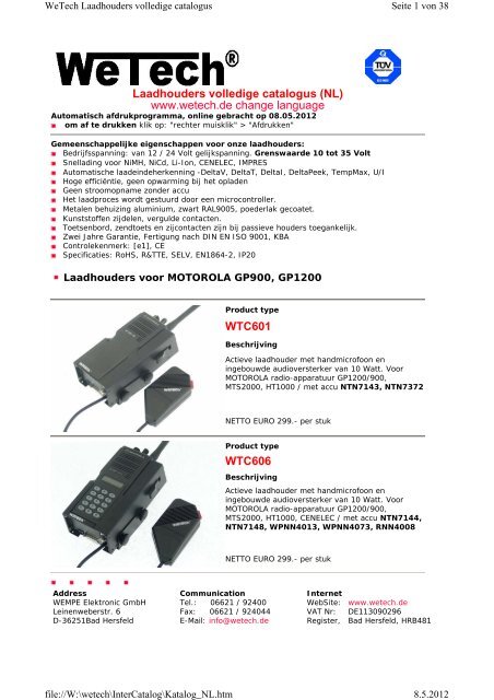 Laadhouders volledige catalogus (NL) www.wetech.de change ...