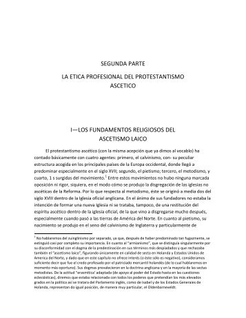 segunda parte la etica profesional del protestantismo ascetico i—los ...