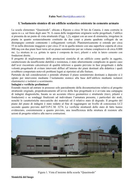 L'isolamento sismico di un edificio scolastico esistente in cemento ...