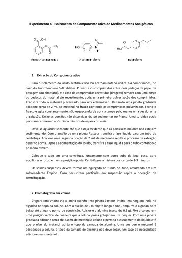 Isolamento do Componente ativo de Medicamentos Analgésicos