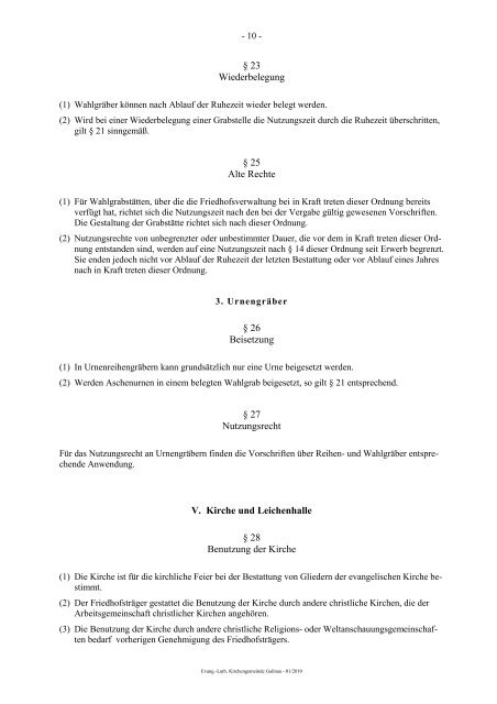 Friedhofsordnung Gailnau - Wettringen