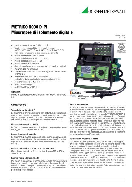 METRISO 5000 D-PI Misuratore di isolamento ... - Gossen Metrawatt