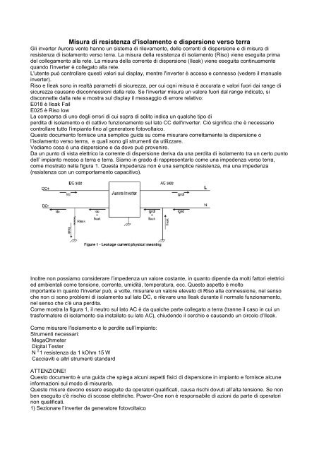 misura resistenza d'isolamento - Power-One Aurora Inverters ...