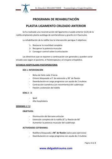 Programa de rehabilitación plastia LCA - Dr. Eduardo J. DELGADO ...