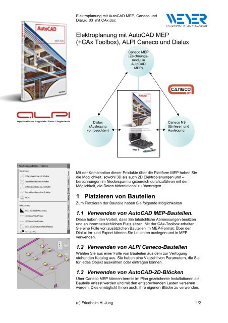 Elektroplanung mit AutoCAD MEP (+CAx Toolbox), ALPI Caneco ...