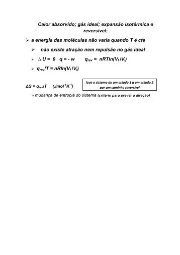 Calor absorvido; gás ideal; expansão isotérmica e reversível: a ...