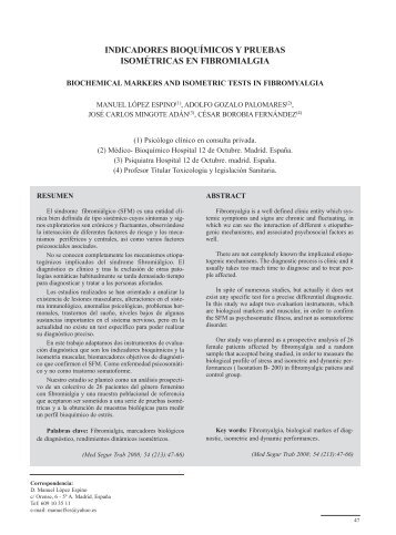 Indicadores bioquímicos y pruebas isométricas en fibromialgia