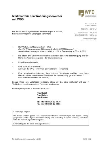 Merkblatt für den Wohnungsbewerber mit WBS - WFD