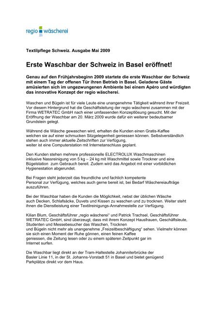 Erste Waschbar der Schweiz in Basel eröffnet! - Wäscherei Regio AG