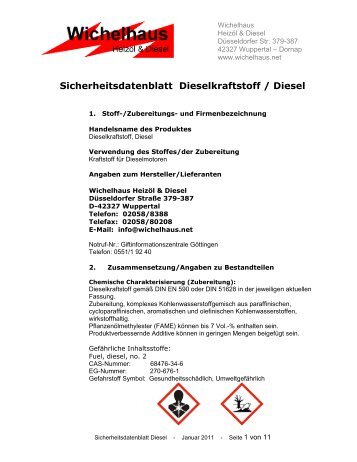 Sicherheitsdatenblatt Dieselkraftstoff / Diesel - Wichelhaus.net