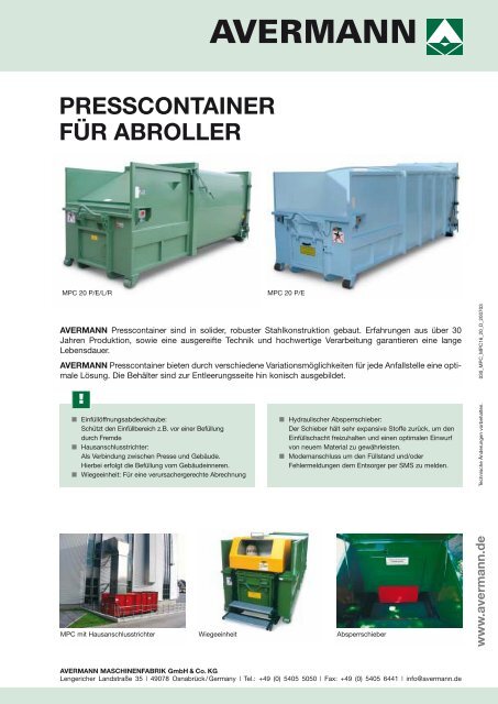 PRESSCONTAINER FÜR ABROLLER