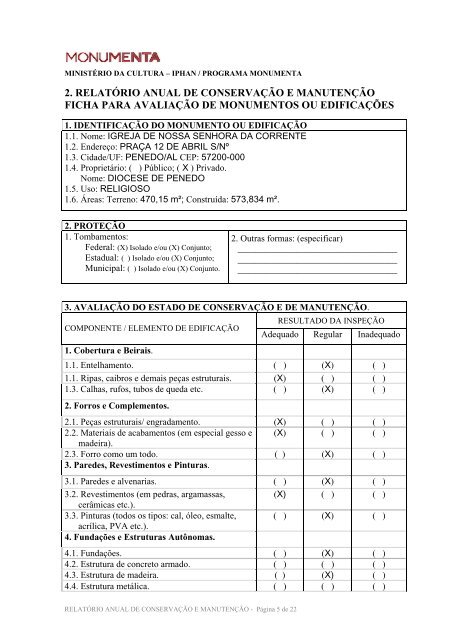 PROCEDIMENTOS DE AVALIAÇÃO DO ESTADO DE ... - Monumenta