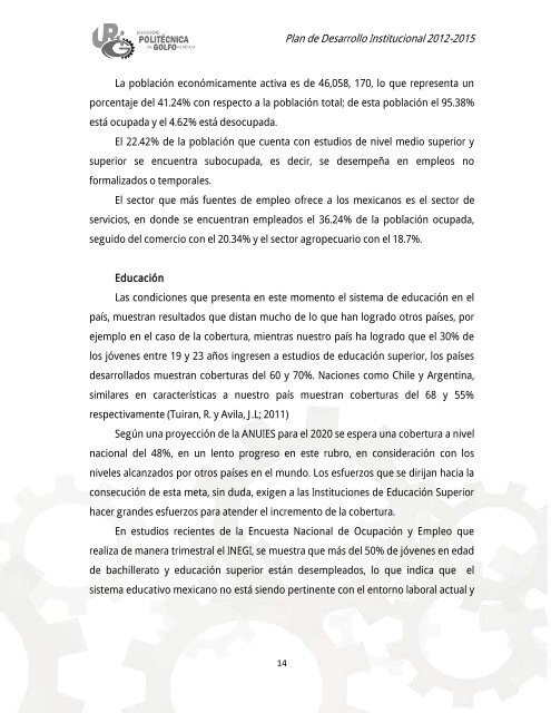 Plan de Desarrollo Institucional 2012-2015 - Universidad ...