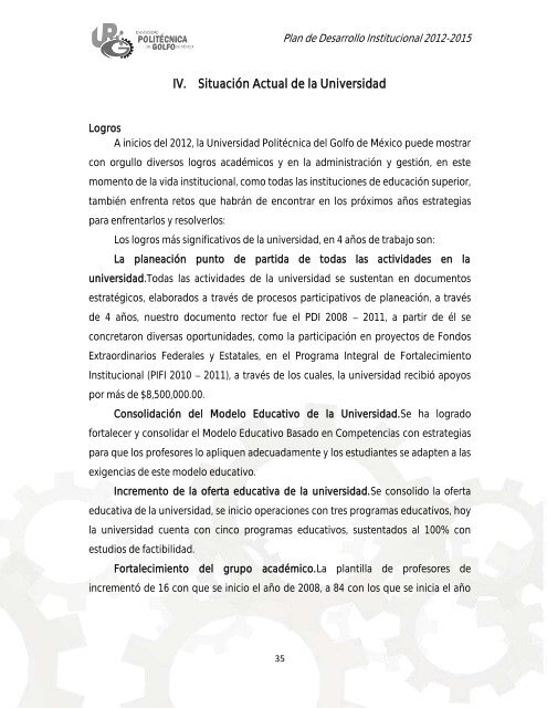Plan de Desarrollo Institucional 2012-2015 - Universidad ...
