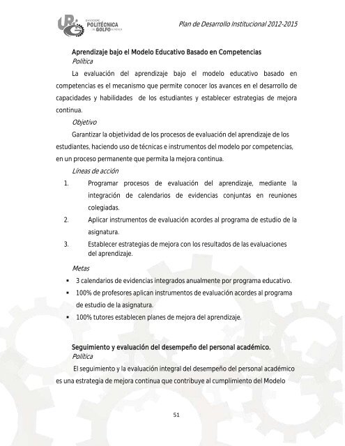 Plan de Desarrollo Institucional 2012-2015 - Universidad ...