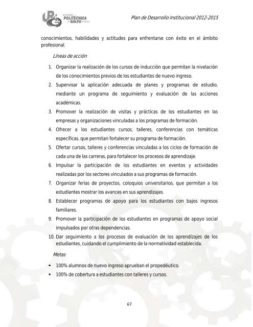 Plan de Desarrollo Institucional 2012-2015 - Universidad ...