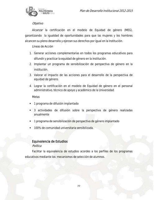 Plan de Desarrollo Institucional 2012-2015 - Universidad ...