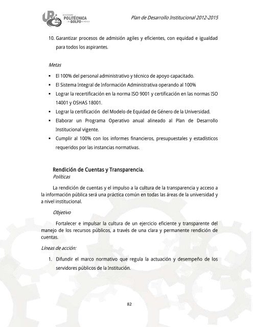 Plan de Desarrollo Institucional 2012-2015 - Universidad ...