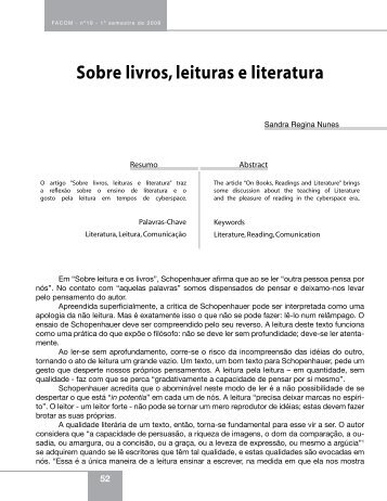 Sobre livros, leituras e literatura - Faap