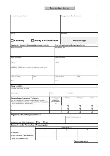 Bauantrag Antrag auf Vorbescheid Werbeanlage