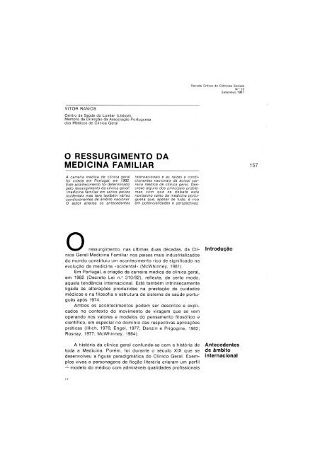 O Ressurgimento da Medicina Familiar - Centro de Estudos Sociais