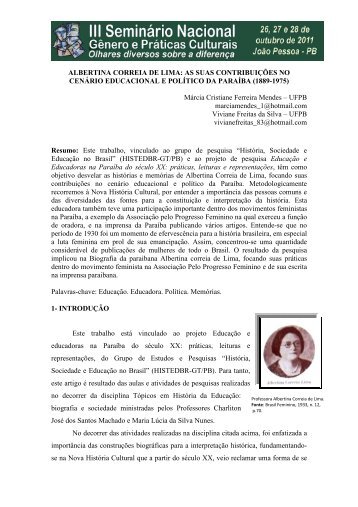 ALBERTINA CORREIA DE LIMA AS SUAS ... - Itaporanga.net