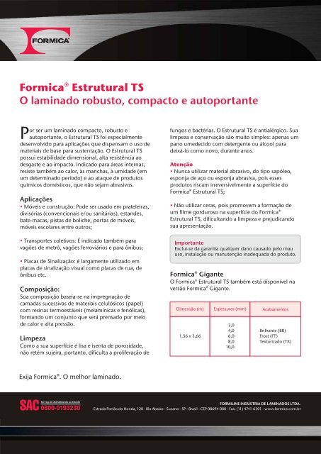 Formica® Estrutural TS O laminado robusto, compacto e autoportante