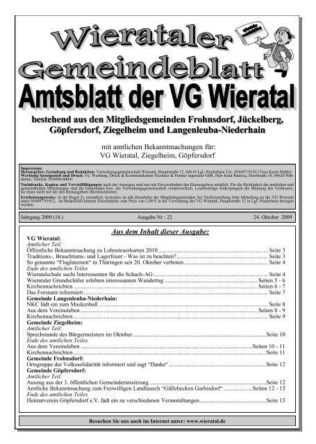 bestehend aus den Mitgliedsgemeinden Frohnsdorf ... - Wieratal