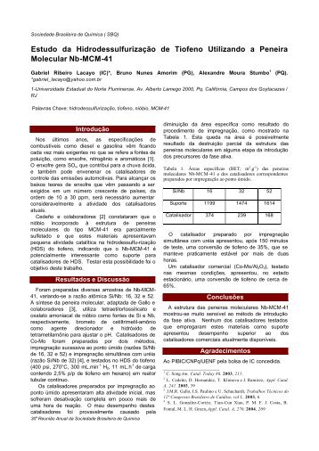 Estudo da Hidrodessulfurização de Tiofeno Utilizando a Peneira ...