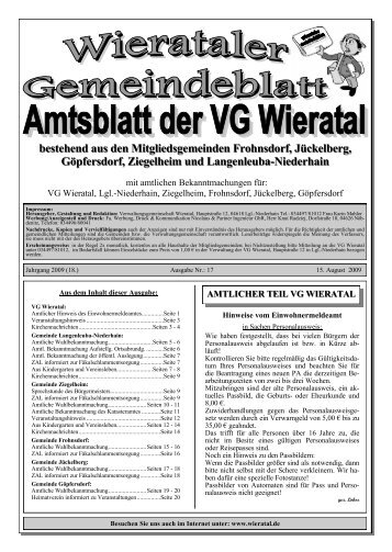 bestehend aus den Mitgliedsgemeinden Frohnsdorf ... - Wieratal