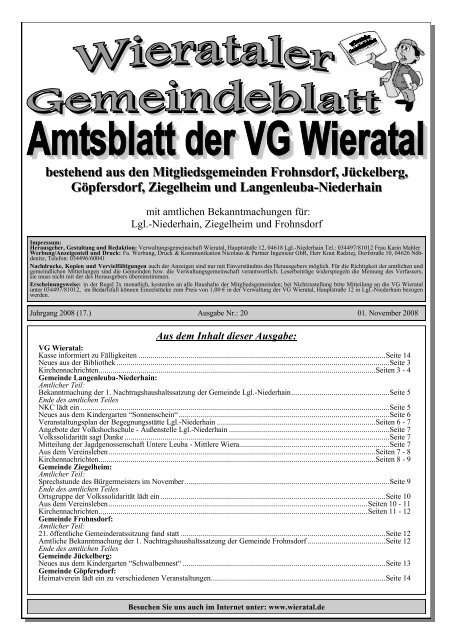 bestehend aus den Mitgliedsgemeinden Frohnsdorf ... - Wieratal