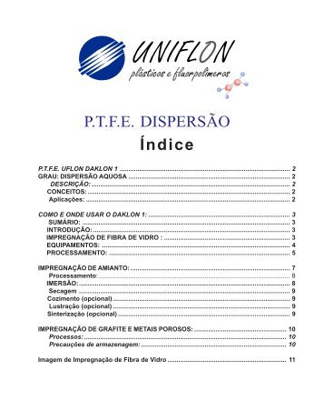 P.T.F.E. DISPERSÃO Índice