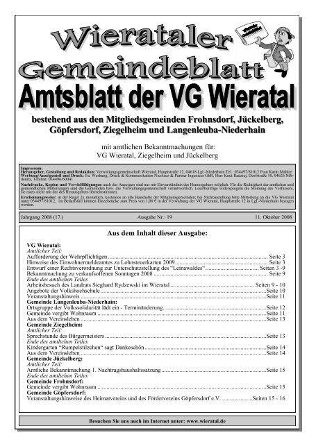 bestehend aus den Mitgliedsgemeinden Frohnsdorf ... - Wieratal