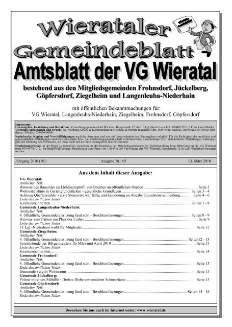 bestehend aus den Mitgliedsgemeinden Frohnsdorf ... - Wieratal