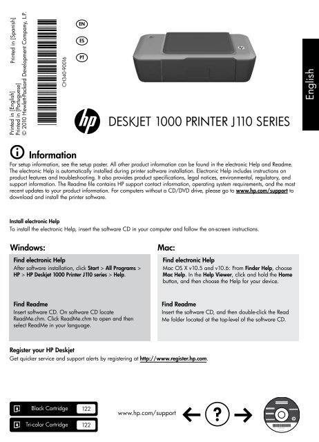 DESKJET 1000 PRINTER J110 SERIES - HP