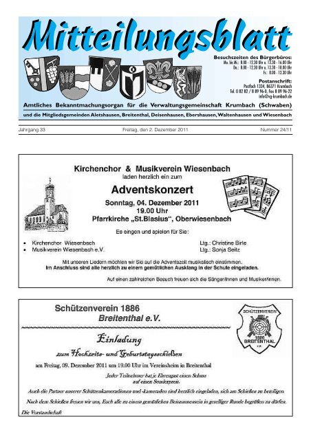 Jahrgang 33 Freitag, den 2. Dezember 2011 Nummer ... - Wiesenbach