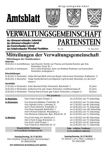 Mitteilungen der Verwaltungsgemeinschaft - Partenstein