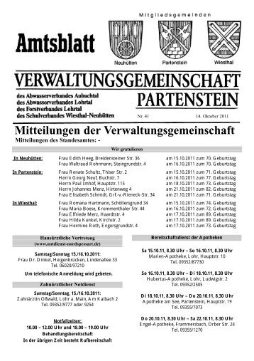 Mitteilungen der Verwaltungsgemeinschaft - Partenstein