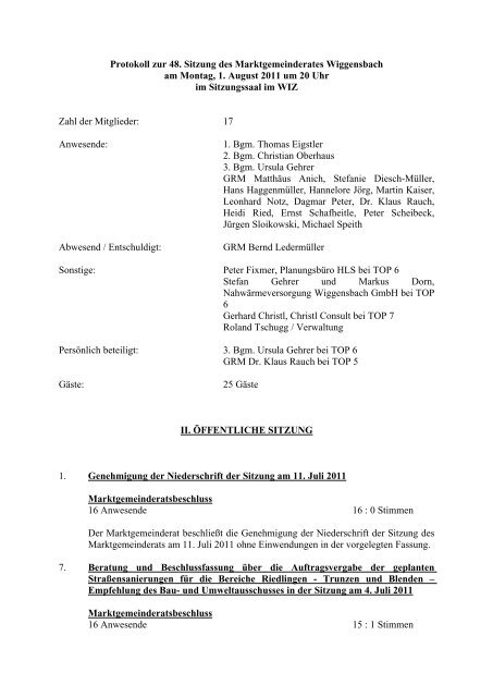 Protokoll zur 48. Sitzung des Marktgemeinderates Wiggensbach am ...