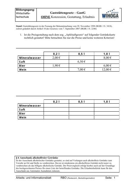 GaststÃ¤ttengesetz â GastG OHNE Konzession, Gestattung ...