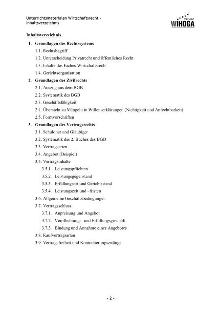 Unterrichtsmaterialien WIRTSCHAFTSRECHT (SS 12)