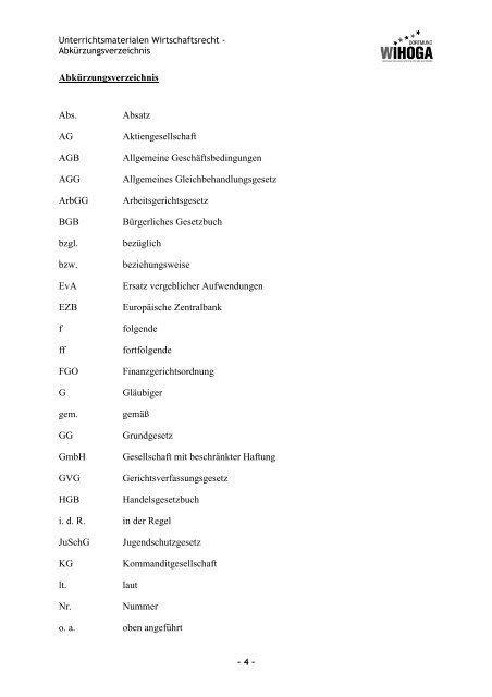 Unterrichtsmaterialien WIRTSCHAFTSRECHT (SS 12)