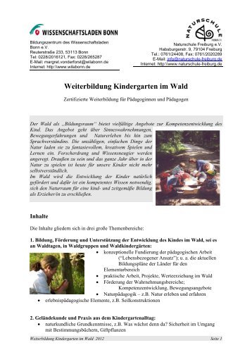 Weiterbildung Kindergarten im  Wald - Wissenschaftsladen Bonn e.V.