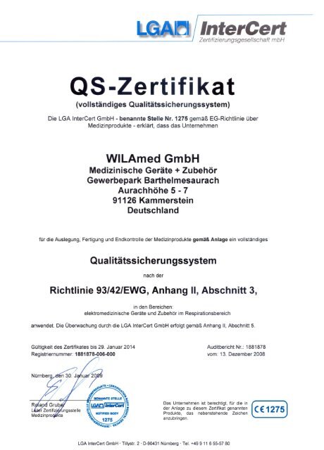 Qualitätszertifikat Richtlinie 93-42, Anhang II (PDF) - WILAmed