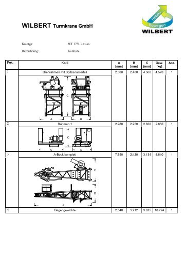 Kolliliste - Wilbert Kranservice GmbH