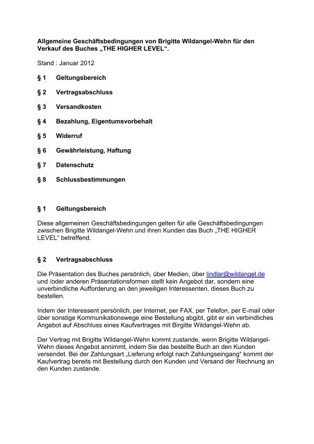 Allgemeine Geschaftsbedingungen Von Brigitte Wildangel Wehn Fur